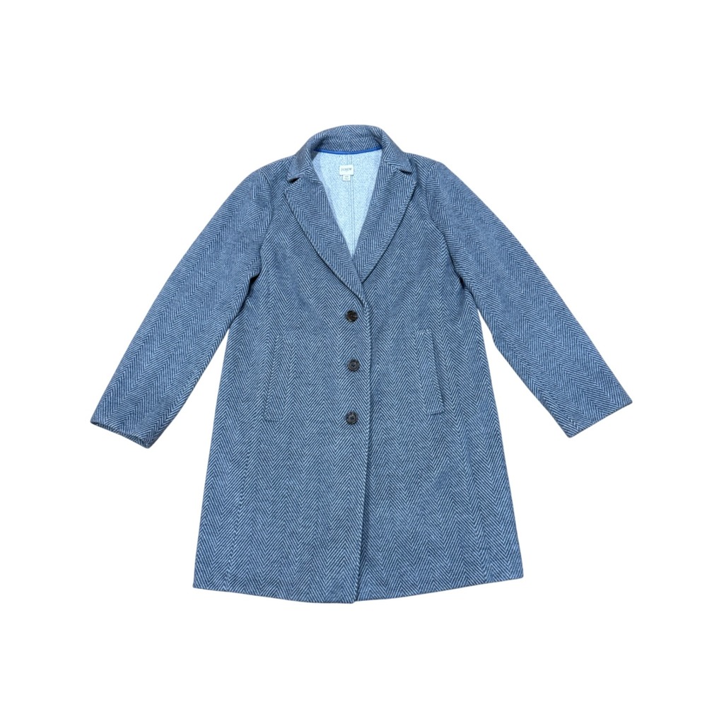 J.Crew Factory Blue Gray Herringbone Notch Lapel Topcoat Sz 10 FA23 Fall